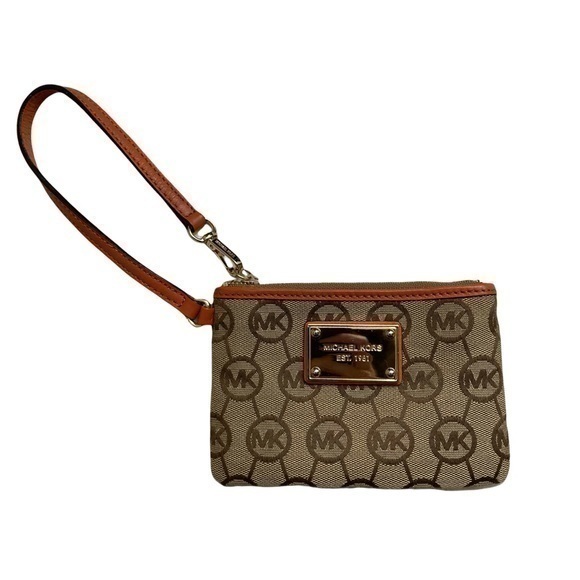 Michael Kors brown orange signature wristlet bag - Picture 1 of 5